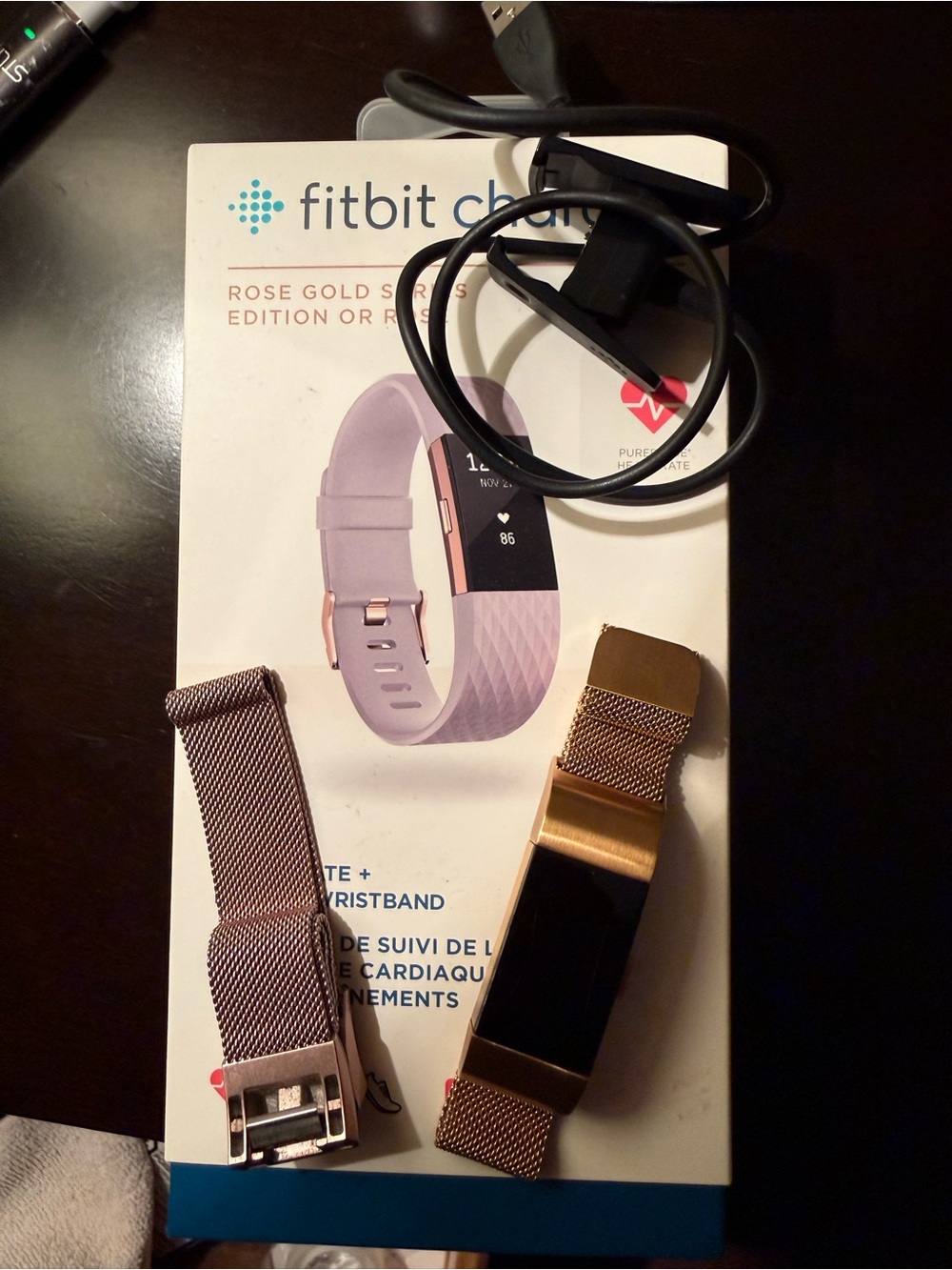 Fitbit Charge 2 Rose Gold Special Edition + Charger, Box & Mesh Band